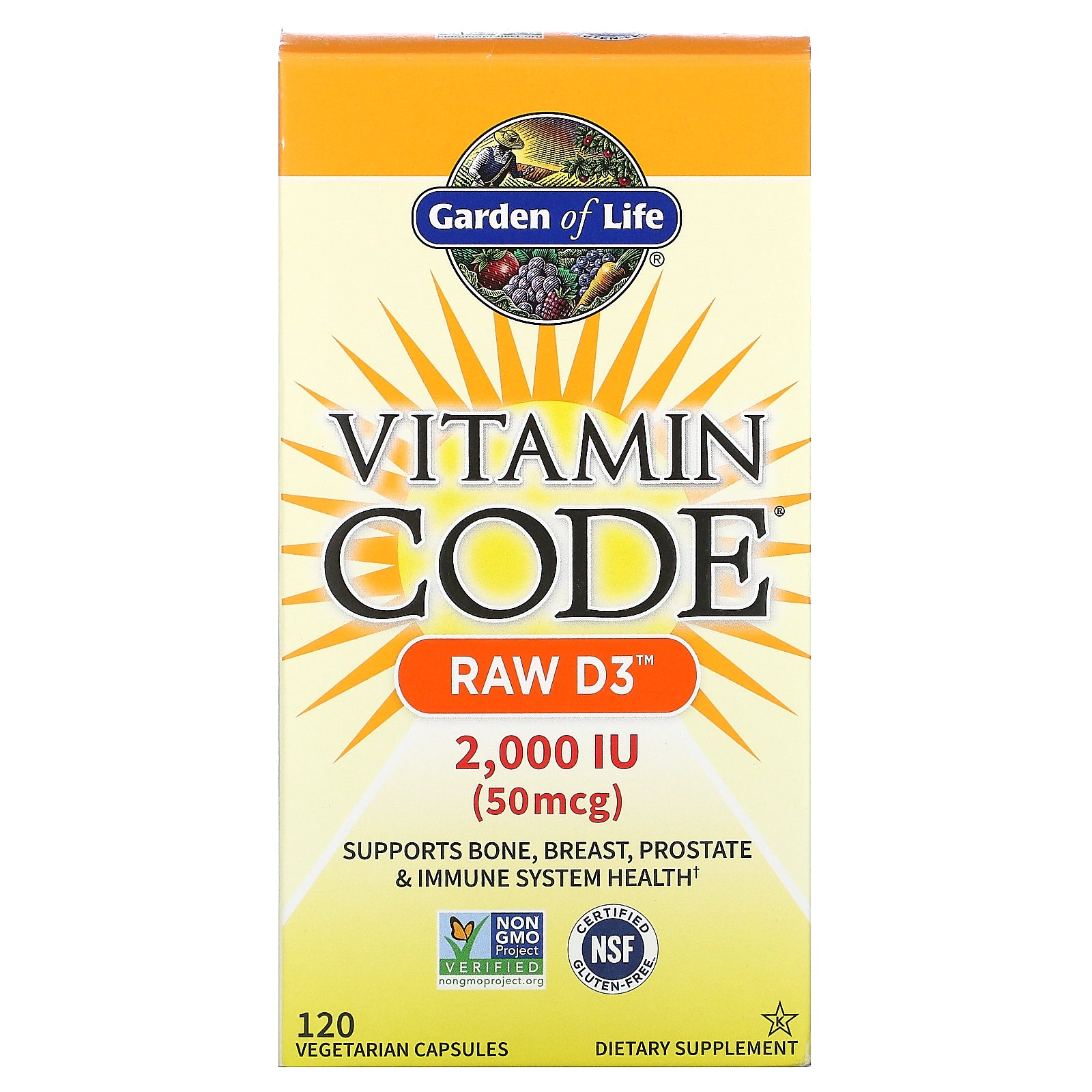 Garden Of Life, Vitamin Code, Raw D3, 50 Mcg (2,000 Iu), Vegetarian Capsules