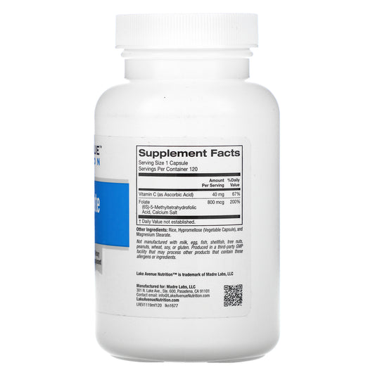 Lake Avenue Nutrition, Methyl Folate, 800 Mcg, Veggie Capsules