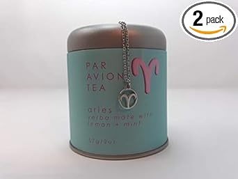 Zodiac Astrology Gift Bundle- Aries (Par Avion Aries Loose Leaf Tea and Small Necklace Featuring Aries Symbol Charm)