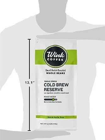 Wink Coffee Cold Brew Reserve Whole Bean Coffee, Large Bag, 100% Arabica Coffee Beans, Single Origin Colombian Andes, Smooth, Bold & Sweet