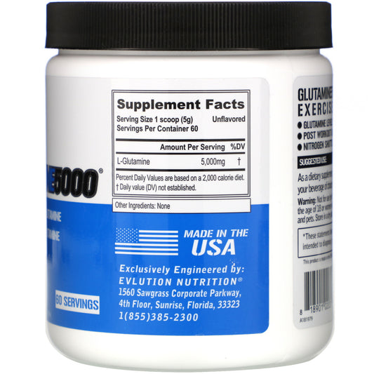 EVLution Nutrition, Glutamine5000, Unflavored, 5,000 mg