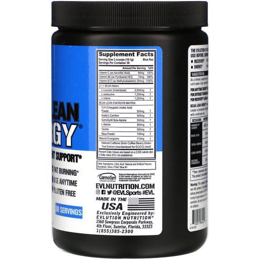 EVLution Nutrition, BCAA LEAN ENERGY, Blue Raz