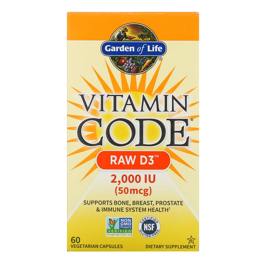 Garden of Life, Vitamin Code, RAW D3, 50 mcg (2,000 IU), Vegetarian Capsules