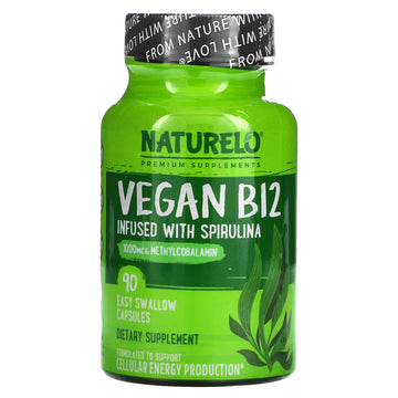 NATURELO, Vegan B12 Infused with Spirulina, Easy Swallow Capsules