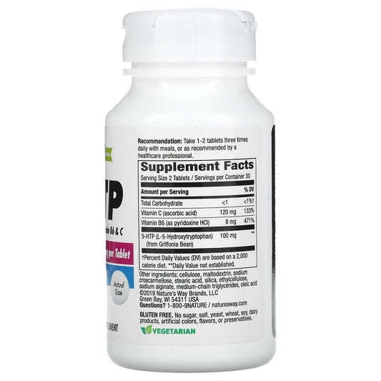 Nature's Way 5-HTP, Calms Nerves and Supports Appetite*, L-5-Hydroxytryptophan, Vitamins B6 & C, Griffonia Bean Extract 50 mg Per Tablet, 60 Count