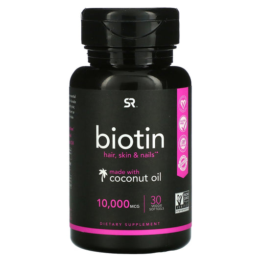 Sports Research, Biotin with Coconut Oil, 10,000 mcg, Veggie Softgels