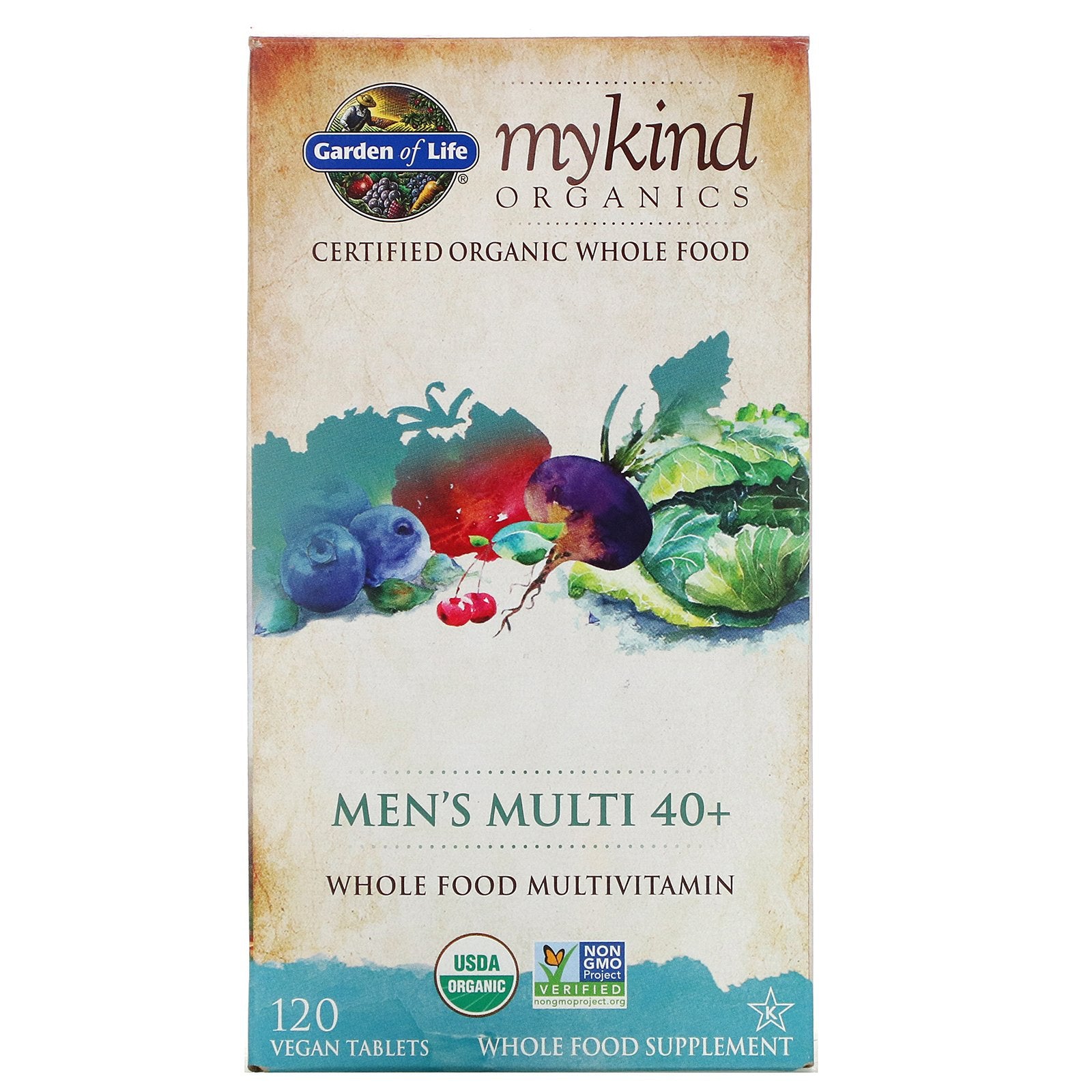 Garden Of Life, Mykind Organics, Men'S Multi 40+, Whole Food Multivitamin,Vegan Tablets