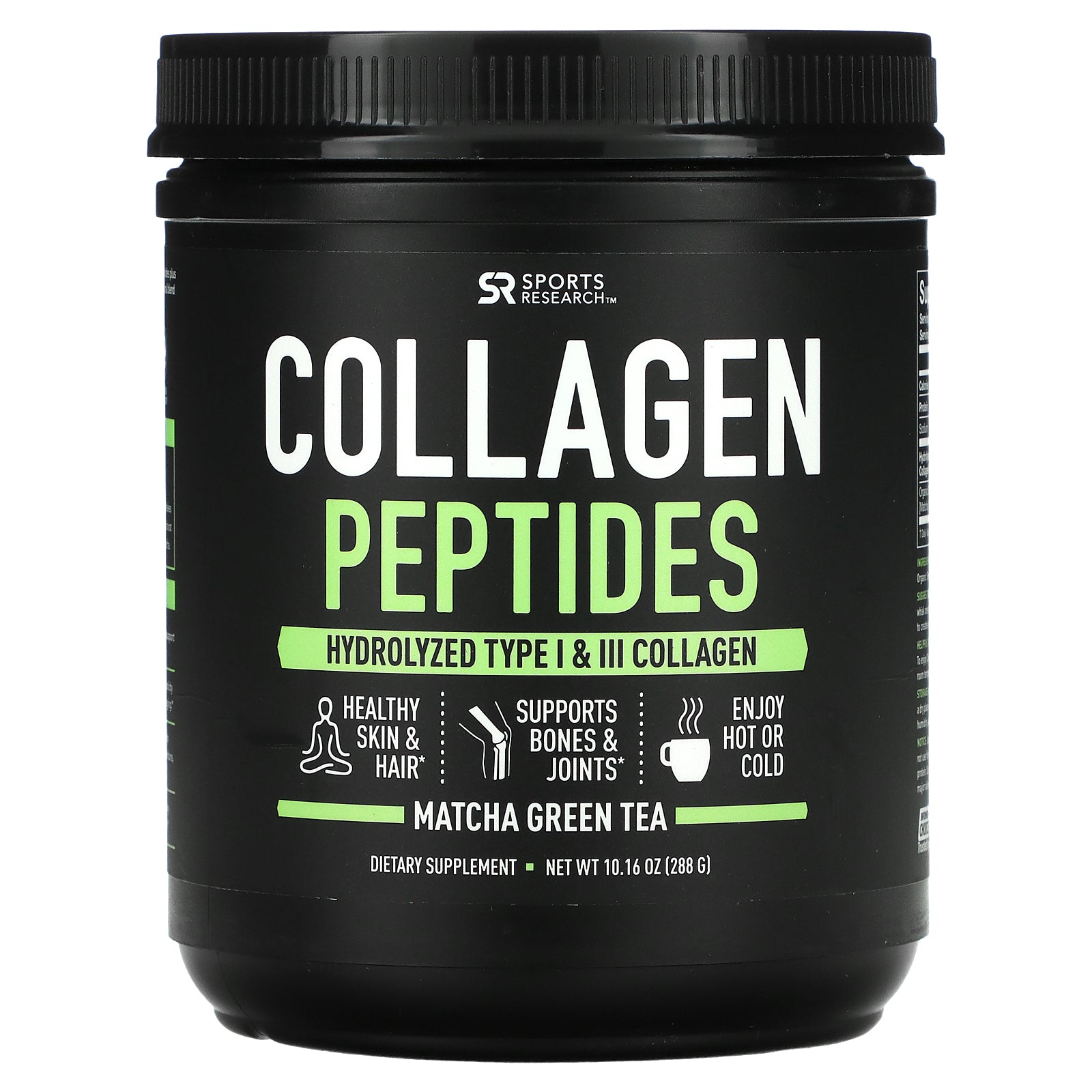 Sports Research, Collagen Peptides, Hydrolyzed Type I & III, Matcha Green Tea