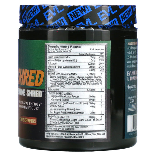 EVLution Nutrition, ENGN Shred, Pre-Workout Shred Engine, Pink Lemonade