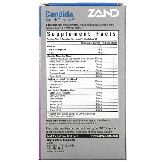 Zand, Candida Quick Cleanse Vegetarian Capsules