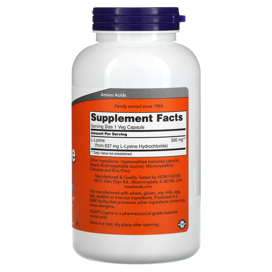 NOW Foods, L-Lysine, 500 mg  Veg Capsules