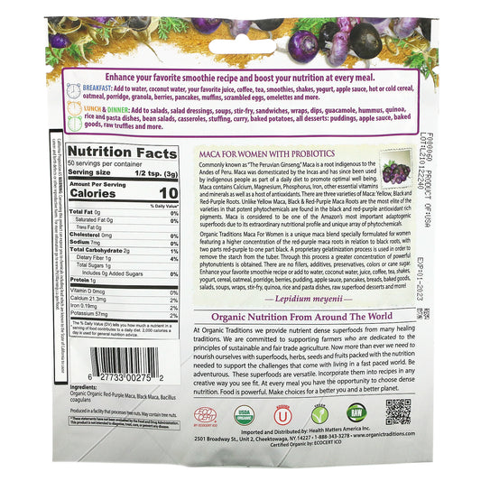 Organic Traditions, Maca For Women with Probiotics