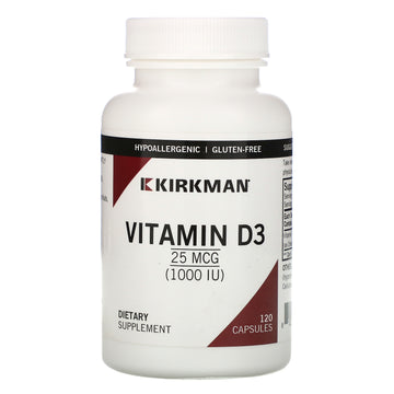 Kirkman Labs, Vitamin D-3, 25 mcg (1,000 IU), Capsules