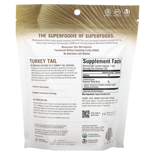 Om Mushrooms, Turkey Tail, Certified Organic Mushroom Powder