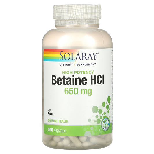 Solaray, High Potency Betaine HCL with Pepsin, 650 mg VegCaps