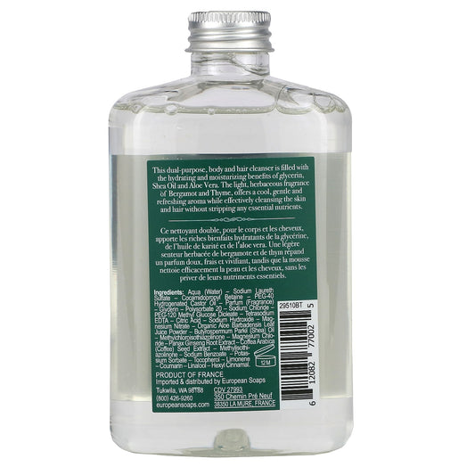 European Soaps, Hair And Body Wash, Bergamot and Thyme(250 ml)