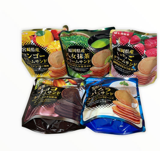 Nanao Confectionery Assorted 5 Flavors Cream Sandwich Biscuit: Strawberry, Vanilla, Green Tea, Mango and Chocolate