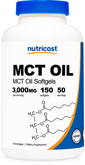 Nutricost MCT Oil Softgels 1000mg (3000mg Serv)