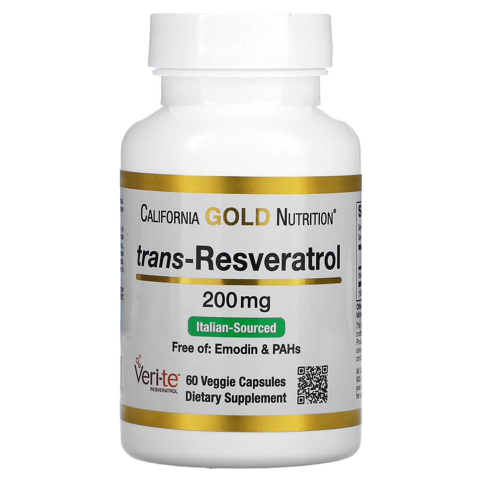 California Gold Nutrition, Trans-Resveratrol, Italian Sourced, 200 mg Veggie Capsules