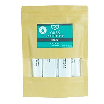 Cusa Tea & Coffee | Premium Instant Light Roast | Rainforest Alliance Certified Arabica Beans | Hot or Cold Brew Drink Mix Packets (Pitcher Packs)