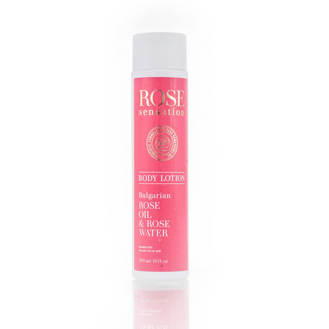 Rose Sensation Moisturizing Rose Scented Lotion - Premium Bulgarian Rose Oil Body Lotion for Women with Pure Rose Water and Rose Essential Oils, Safe for Sensitive Skin, Non-Greasy Formula, 10