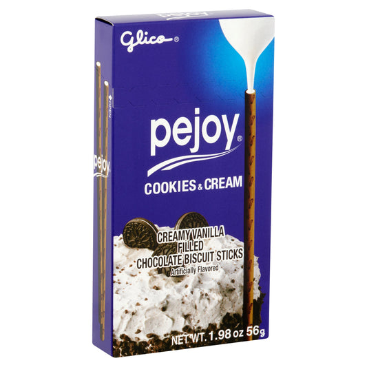 Glico Pejoy Cookies & Cream Creamy Vanilla Filled Chocolate Biscuit Sticks