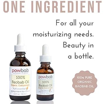 powbab 100% Baobab Oil Cold Pressed, Raw Essential Organic Body Oil for Hair and Nail. Face Cleansing Skincare Moisturizer from Baobab Seeds. African Oil as Pure Vitamin E Oil for Scars - 1