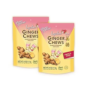 Prince of Peace Ginger Chews with Lychee, 4 oz. – Candied Ginger – Lychee Flavored Candy – Lychee Ginger Chews – 2 Pack