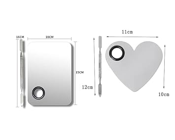 Nunobob 2 Pack Makeup Palette,Stainless Steel Cosmetic Mixing Palette with Spatula Tool for Foundation Nail Art Eyeshadow, Silver
