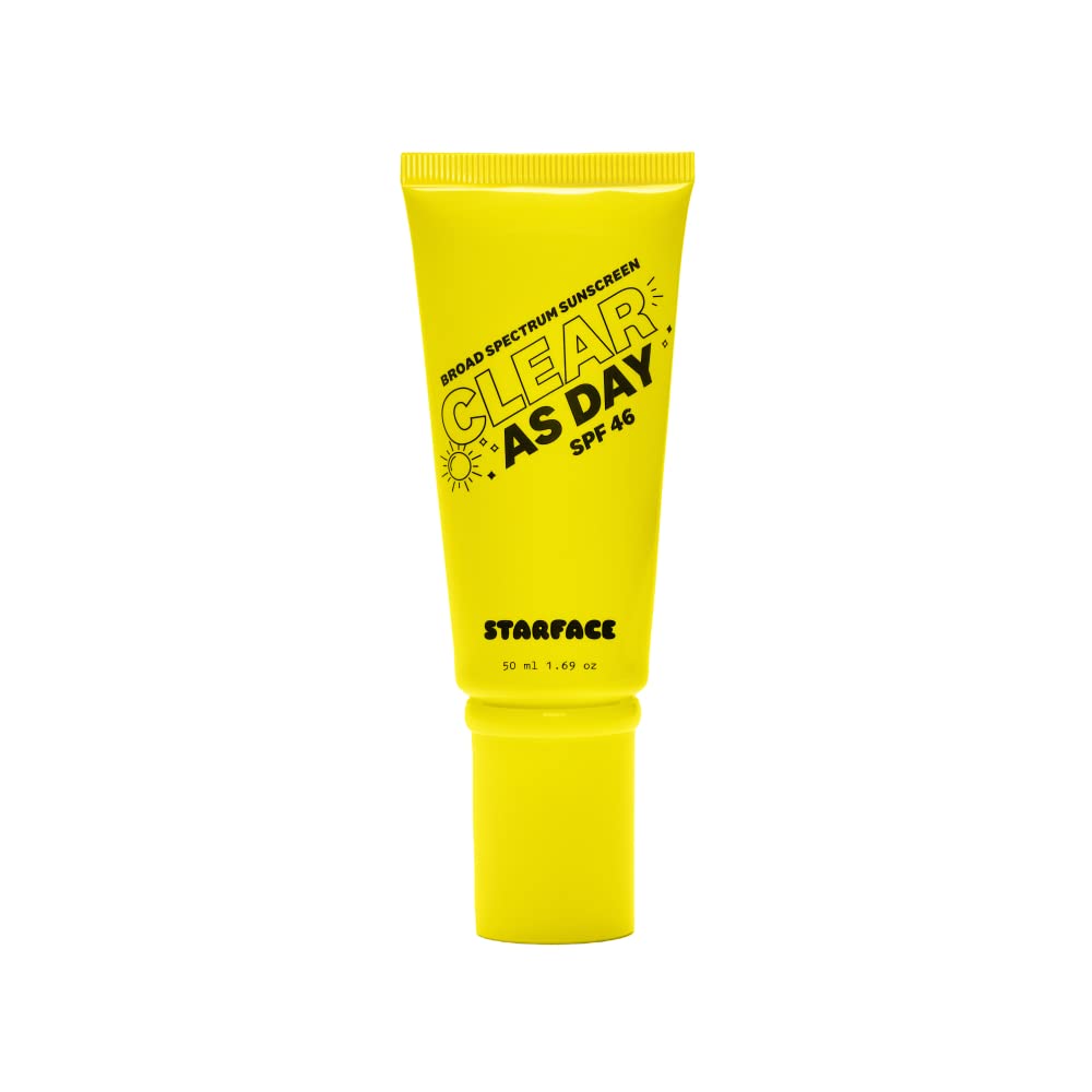 Starface Clear As Day SPF 46, Invisible Sunscreen Gel for Acne-Prone Skin, Lightweight and Non-Comedogenic, Water Resistant 80 Minutes, 1.69