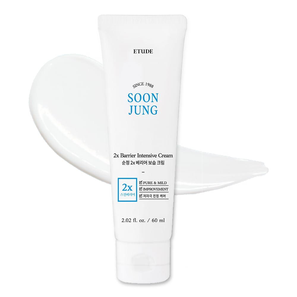 Etude House Soonjung 2X Barrier Intensive Cream 60 (21Ad) | Hypoallergenic Shea Butter Hydrating Facial Cream For Sensitive Skin, Water-Oil Balance & Panthenol For Damaged Skin | K-Beauty