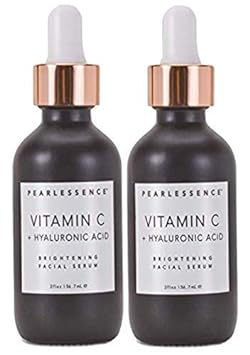 Pearlessence Brightening Facial Serum with Vitamin C & Hyaluronic Acid - Powerful Hydration to Help Plump & Brighten Skin | USA Made (2 , 2 Pack)