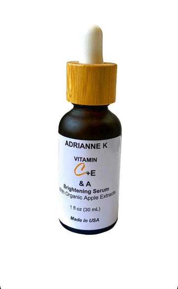 ADRIANNE K Organic Vitamin C Brightening Antioxidant Face Serum with Vitamin A & E. Vegan. Cruelty Free. Gluten Free. Non-sticky. Unisex