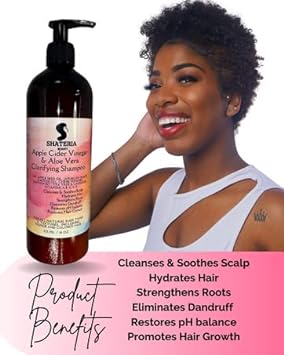 Shateria Beauty Apple Cider Vinegar & Aloe Vera Clarifying Shampoo w/Chebe Powder & Essential Oils, Vegan Stimulating Shampoo for Detox and Dandruff for All Hair Types, 16