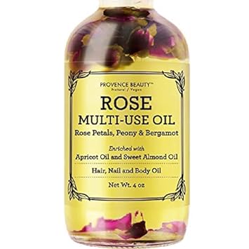 Rose Multi-Use Oil for Face, Body and Hair - Organic Blend of Apricot, Vitamin E and Sweet Almond Oil Moisturizer for Dr