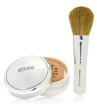 Serious Skincare BELLA ROSE PRO-MINERALS Loose Mineral Powder Makeup Foundation SPF 15 with Goat Hair Application Brush – Sheer to Full Coverage – Luminous Matte Finish – Men and Women - 0.50  - Tan