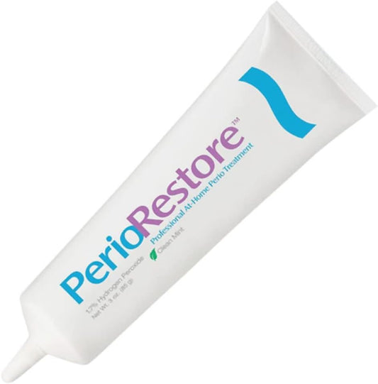 Perio Restore® Gel 3  Tube; 3 Pack. 1.7% Hydrogen Peroxide Oral Cleansing Treatment Gel. Includes Two (2) Trays for Ease of Application. Mint avor