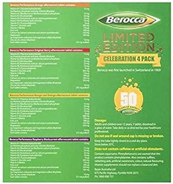 Berocca Performance Effervescent Tablets 60 Count Limited Edition Cele