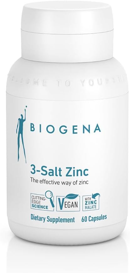 Biogena 3-Salt Zinc - Three Highly Bioavailable Organic Zinc Compounds - 60 Capsules
