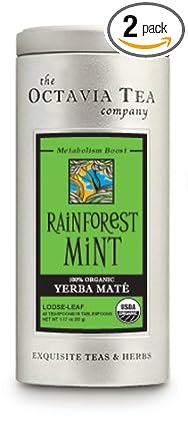 Octavia Tea Rainforest Mint (Organic Herbal Tea / Yerba Mate) Loose Tea Tins (Pack of 2)