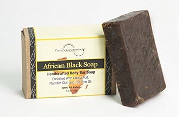 Earth's Enrichments African Black Soap with Organic Tea Tree and Lemongrass Oil, Purifying, Skin Clearing, for Acne and Dark Spots