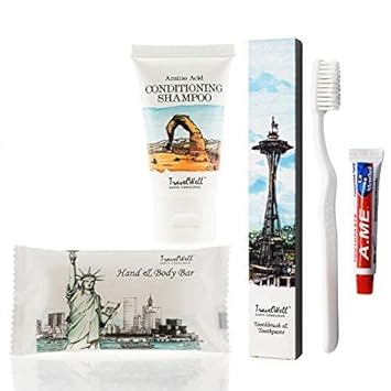 Travelwell Landscape Series Travel Size Mini Soap Bars 1.0/28g, Shampoo & Conditioner 2 in 1, Tooth Cleaners,20 each Individually Wrapped | Travel Size Toiletries | Hotel Toiletries Bulk Set