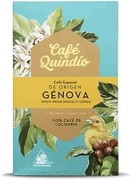 Cafe Quindio Genova Specialty Origin Coffee  Medium Roast 100% Colombian Arabica Coffee, Artisanal Cultivation Single Origin Coffee. (Ground Coffee )