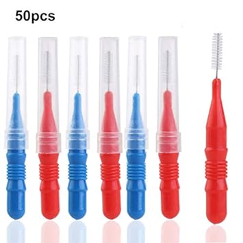 UEETEK 25pcs 2.5mm Blue and 25pcs 3.0mm Red Dental Orthodontic Oral Care Interdental Toothpick Between Teeth Brush Kit