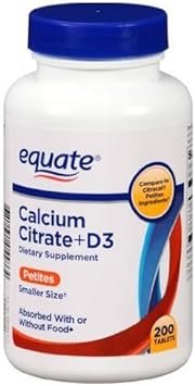 Equate Calcium Citrate + D3 Petites Dietary Supplement Tablets, 200 co