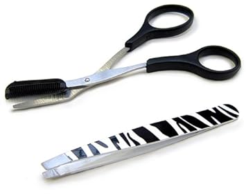 Precision Beauty Eyebrow Shaping Scissors with Safari Print Slanted Tweezers, 2 Count