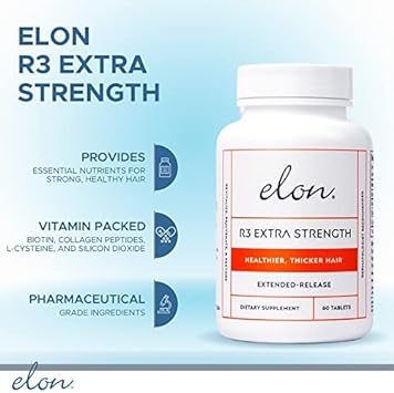 Elon R3 Hair Growth Supplement for Women – Hair Growth Vitamins w/Biotin & Collagen Peptides for Healthy, Thick Hair – Extra Strength Hair Growth Pills (60 Tablets)