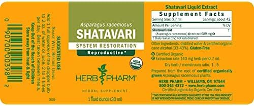 Herb Pharm Certified Organic Shatavari Liquid Extract for Female Repro1 Ounces
