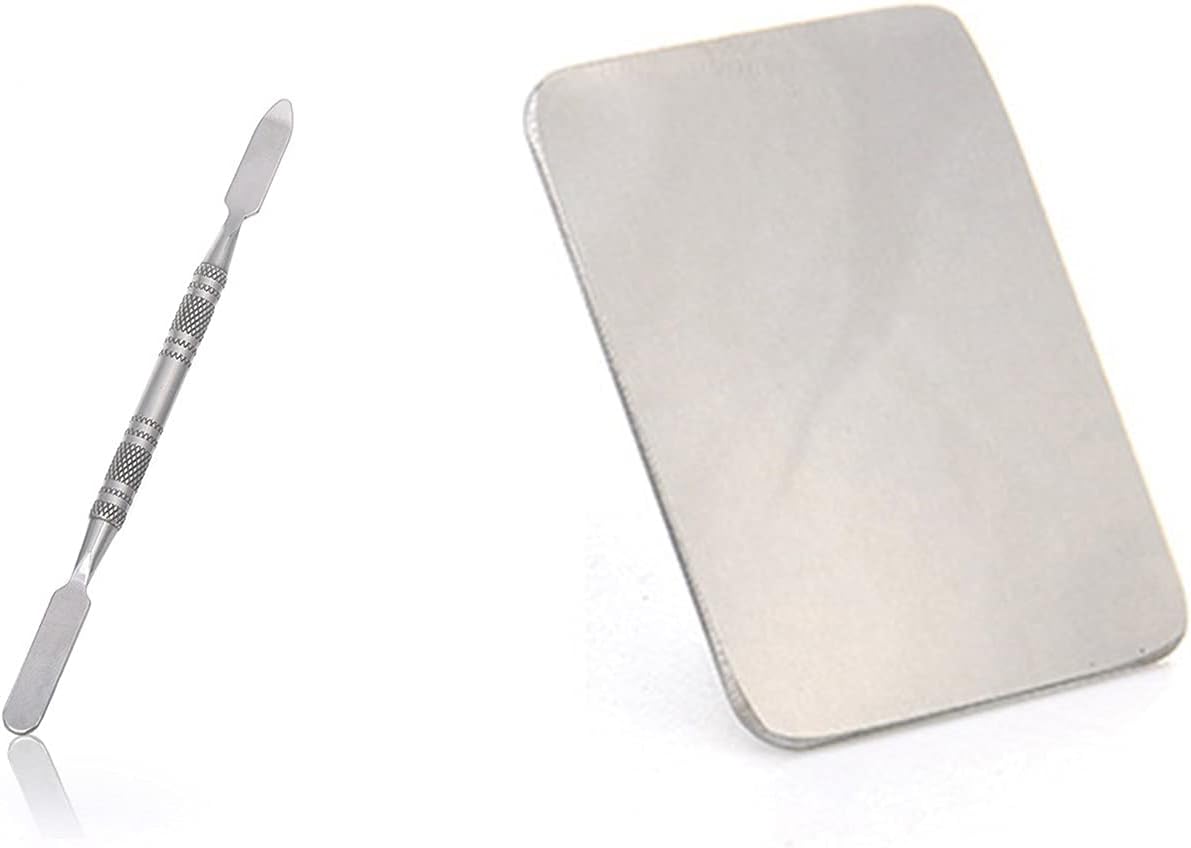 Himpokejg Stainless Steel Cosmetic Makeup Palette for Nail Art Eye Shadow Eyelash, Multifunctional DIY Stainless Steel Paint Palette Tray Mixing Rod Spatula Set for Beauty B