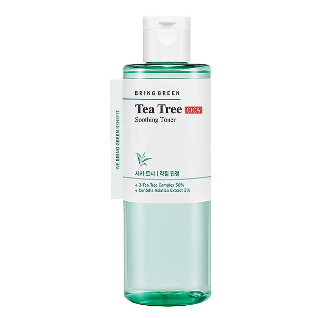 BRING GREEN Tea Tree CICA Soothing Toner Redness Relief for Face, Skin Balancing, AHA, Exfoliating Toner for Oily Skin, Korean Acne Treatment Skin Care, Hydrating, Calming for Dry Sensitive Skin